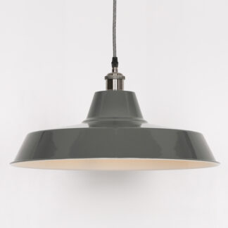 Factory Style Grey Enamel Pendant Light 46cm