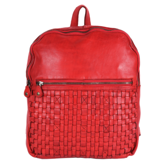 Vintage Woven Leather Backpack D-74 Red
