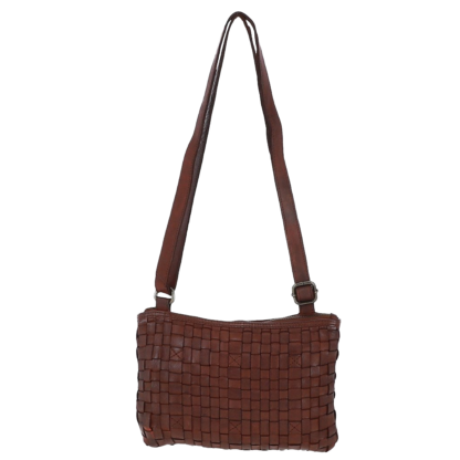 Vintage Woven Leather Crossbody Bag D-70 Cognac 2