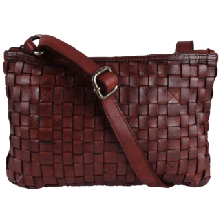 Vintage Woven Leather Crossbody Bag D-70 Cognac