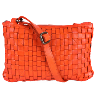 Vintage Woven Leather Crossbody Bag D-70 Orange