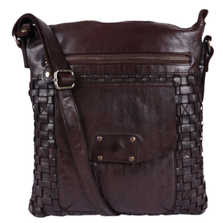 Vintage Woven Leather Crossbody Bag D-72 Dark Brown