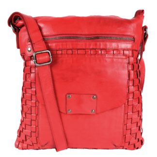 Vintage Woven Leather Crossbody Bag D-72 Red