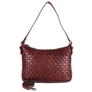 Vintage Woven Leather Shoulder Bag D-73 Cognac