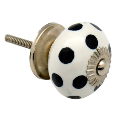 Cupboard knob dark black on white polka dot