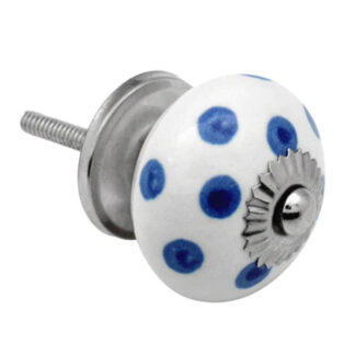 Cupboard knob dark blue on white polka dot