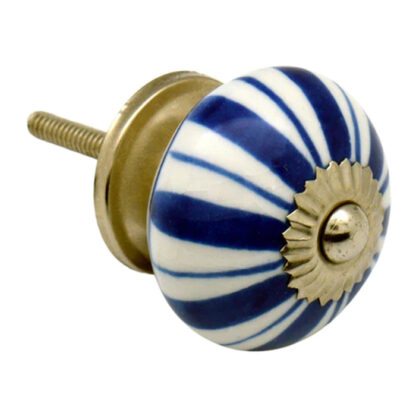 Cupboard knob flower lines dark blue on white