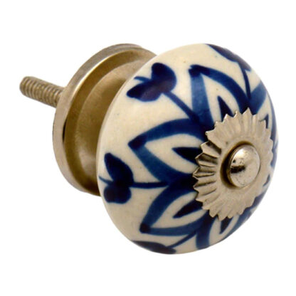 Ceramic Knob Vintage Dark Blue Flower