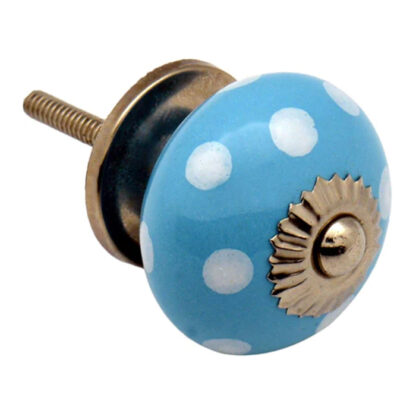 Ceramic Cupboard Knob White on Blue Polka Dot