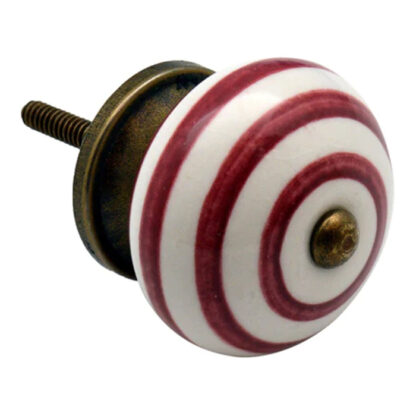 Ceramic Cupboard Knob Red on White Stripe