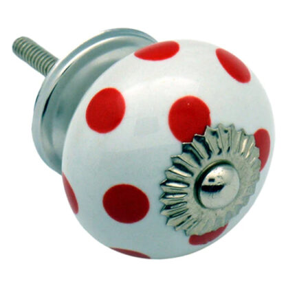 Ceramic Cupboard Knob Red on White Polka Dot