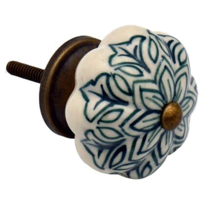 Ceramic Cupboard Knob Vintage Flower - Dark Green