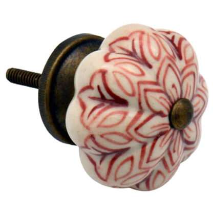 Ceramic Cupboard Knob Vintage Flower - Dark Red