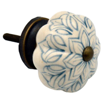 Ceramic Cupboard Knob Vintage Flower - Grey Blue