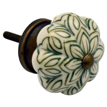 Ceramic Cupboard Knob Vintage Flower - Olive Green