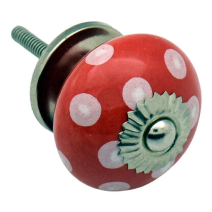 Ceramic Cupboard Knob White on Red Polka Dot