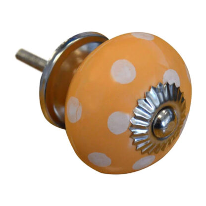 Ceramic Cupboard Knob White on Orange Polka Dot